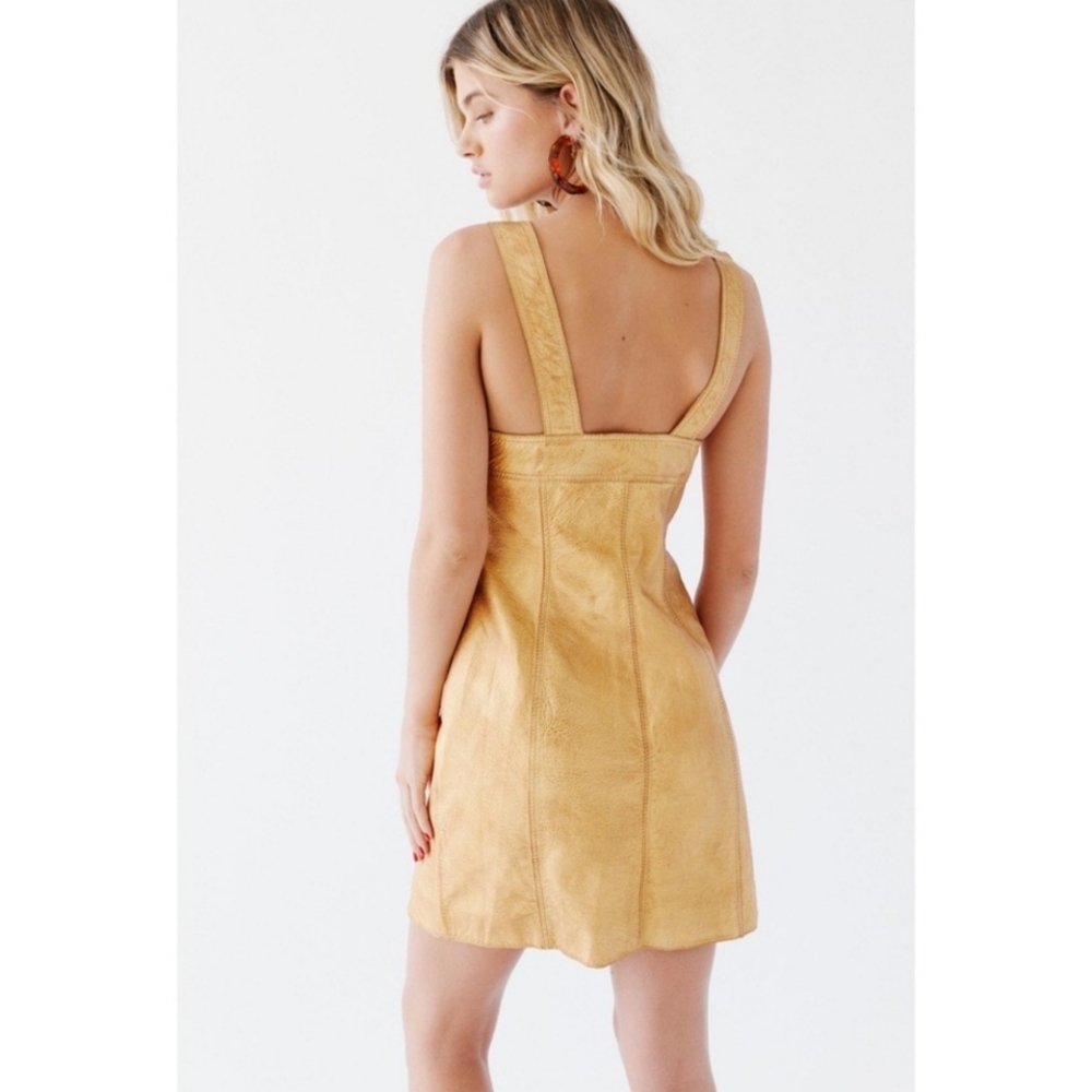 FREE PEOPLE Leather Metallic Gold Mini Dress Holiday Party New Years Eve Sz.4 - Picture 8 of 15